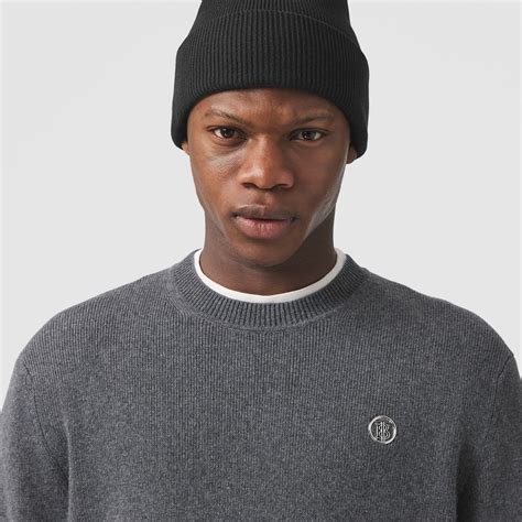 Monogram Motif Cashmere Cotton Sweater In Dark Grey Melange Men