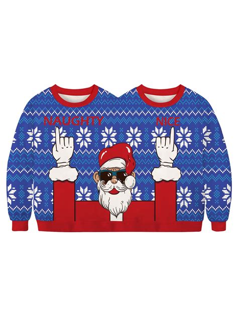 Two Person Ugly Christmas Pullover Women Men Conjoined Twin Christmas Patterns Printed Funny
