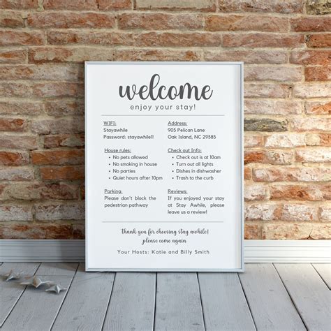 Welcome Sign For Airbnb Hosts Vacation Rental Printable Host Template