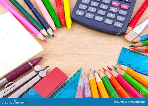 School Equipment On Writing Desk Royalty Free Stock Photos Image