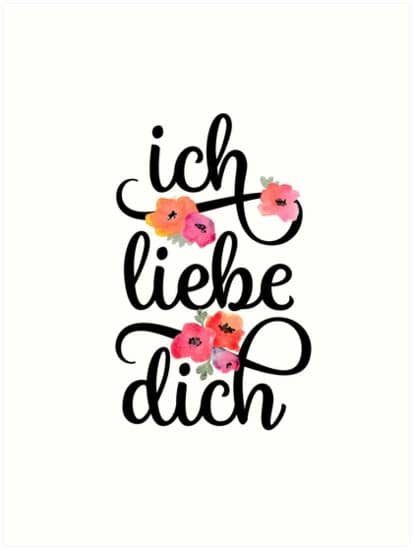 Mich getheilt leicht zu ertragen, du troestetest im kummer mich "German Ich Liebe Dich I Love You Floral Typography" Art ...