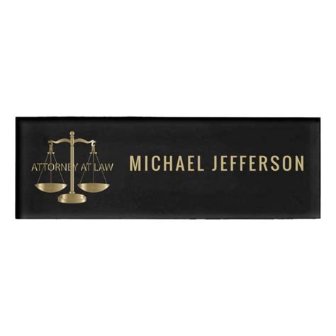 Lawyer Scales Of Justice Black And Gold Name Tag Custom Nametags
