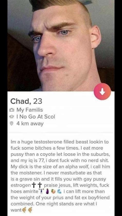 App dating is wholly dependent on looks. What a neckbeard thinks a chad's tinder profile is like ...