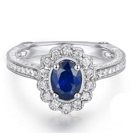Select from hundreds of stunning ring styles. Sale Antique Floral 1 Carat Blue Sapphire and Diamond Engagement Ring for Her in White Gold ...