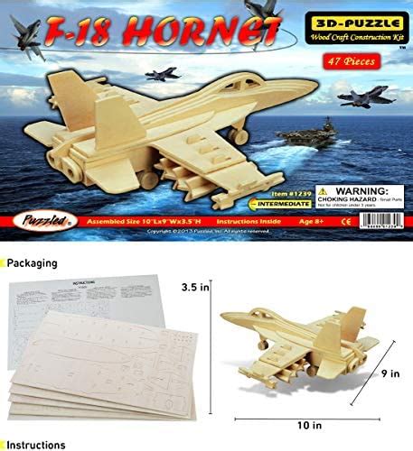 Puzzled 3d Puzzle F 18 Hornet Aircraft Jet Wood Craft Construction Kit