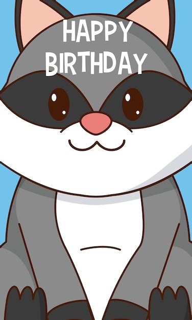 Premium Vector Raccoon Happy Birthday Cute Card