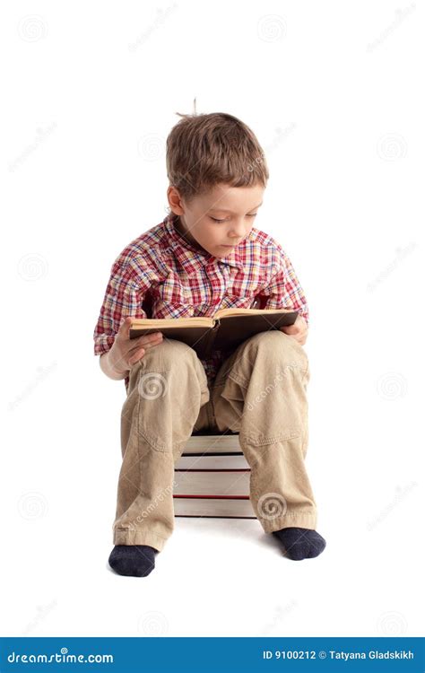 Boy Reads Book Stock Photo Image Of Isolated School 9100212