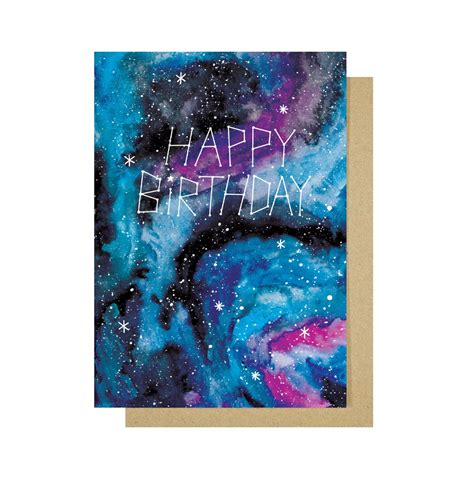 Happy Birthday Galaxy Card Watercolour Galaxy Greetings Card Etsy Uk