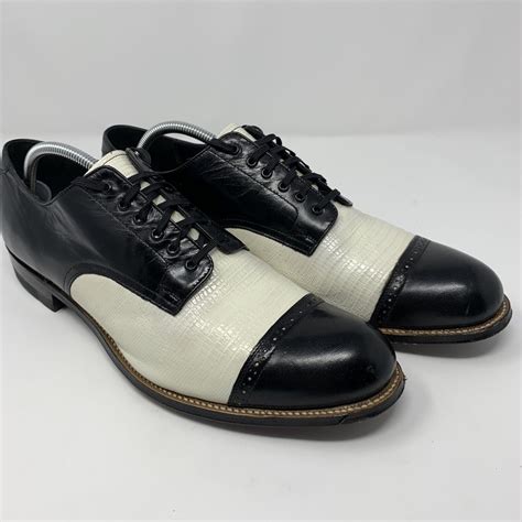 Stacy Adams Men S Madison Black With White Cap Toe Oxfords Size Pre Owned EBay