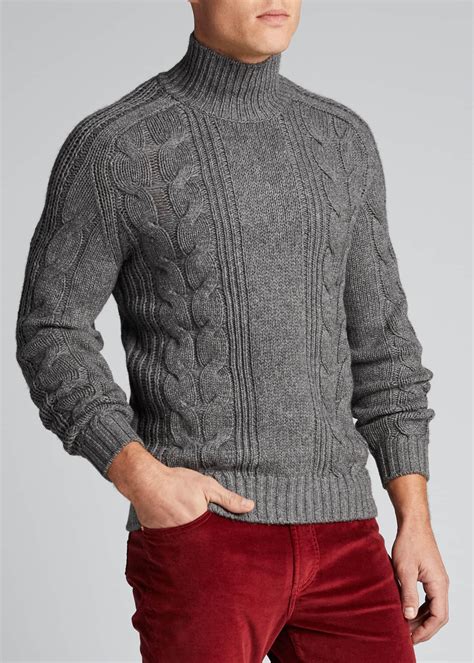 Vince Wool Mens Solid Cable Knit Turtleneck Sweater In Gray For Men Lyst