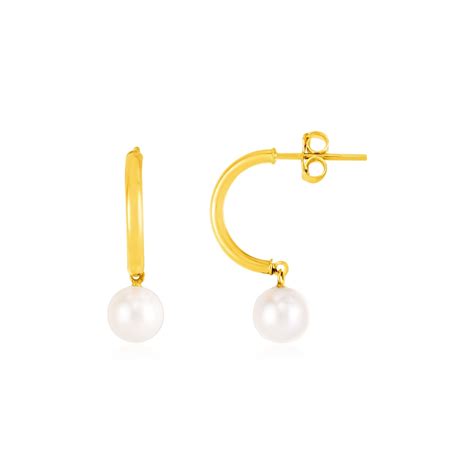 K Yellow Gold Half Hoop Earrings With Pearls Richard Cannon Jewelry