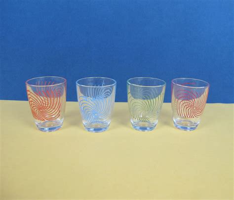 Four Colourful Vintage Shot Glasses Orange Blue Green And Etsy