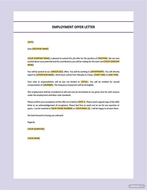 Offer Letter Template In Pdf Free Download
