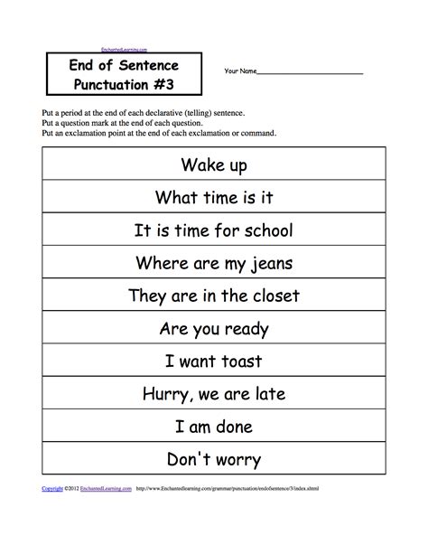 Sentences For Punctuation Practice