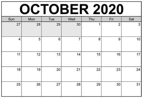 October 2020 Calendar Excel For School And Bank Printable Calendar