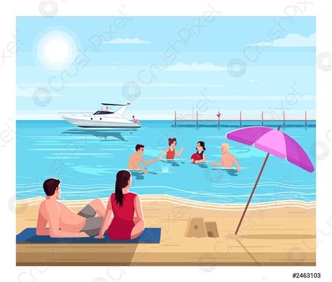 Public Beach Semi Flat Vector Illustration Stock Vector 2463103 Crushpixel