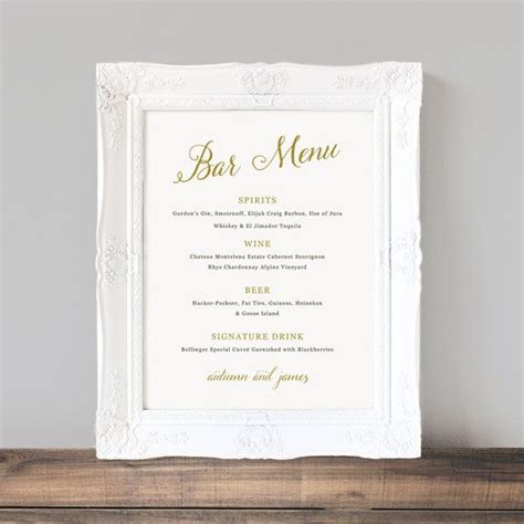 Wedding bar menu template drink sign printable bar menu from wedding drink menu template , image source: Printable Wedding Bar Menu Template, Wedding Bar Sign ...