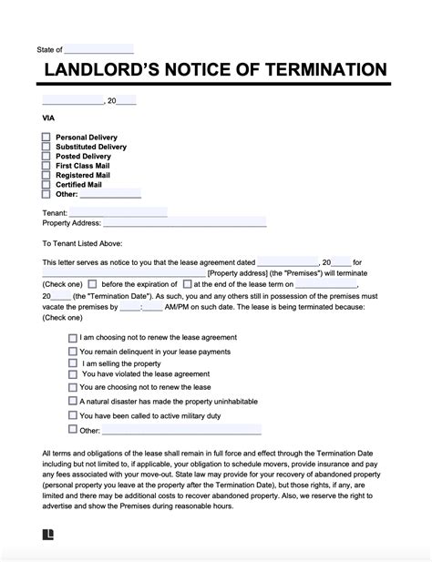 Free Lease Termination Letter Day Notice Pdf Word