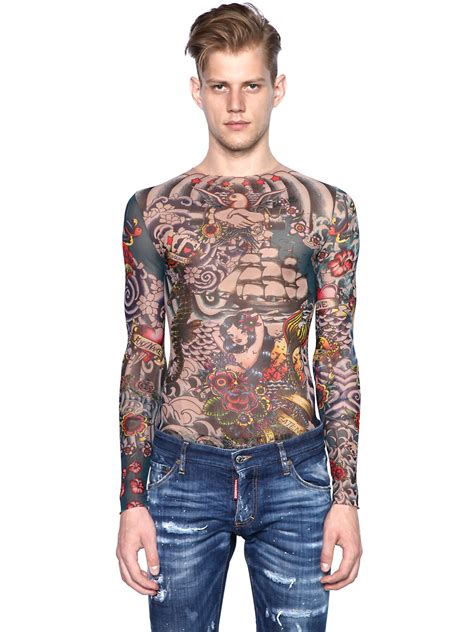 Lyst Dsquared² Tattoo Printed Sheer Long Sleeve T Shirt For Men
