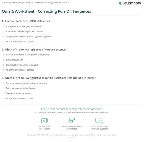 Please correct each one of them on the lines below. Quiz & Worksheet - Correcting Run-On Sentences | Study.com
