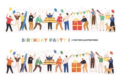 Group Of People At Birthday Party Decorative Illustrations ~ Creative