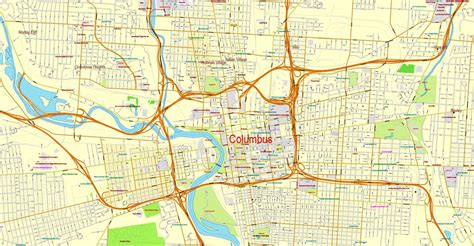 Columbus Map Ohio Exact Vector Cityplan Map V2311 Printable Map