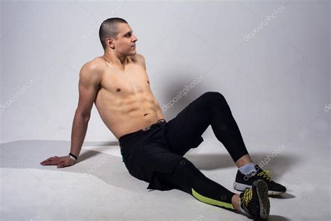 Muscular Man Sitting Naked Torso Stock Photo Kanzefar