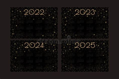 2022 2023 2024 2025 Calendar With Luxury Gold Low Poly Mosaic Triangles