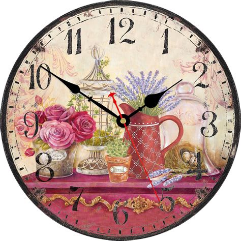 Buy Toudorp Wooden Wall Clock Retro Roses And Lavender Floral Style