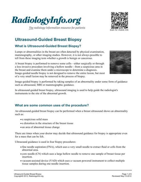 Ultrasound Guided Breast Biopsy Radiologyinfo