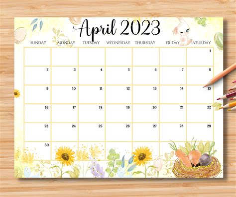 April 2023 Calendar Instant Download Monthly Planner Digital