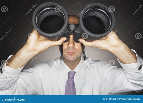 Businessman Looking Through Large Binoculars Stock Photo Image Of