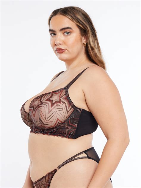 Shining Star Embroidered Unlined Demi Bra In Brown Multi Red SAVAGE X FENTY