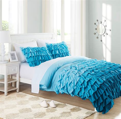 Most relevant most popular alphabetical price: Gorgeous Teal Waterfall Flowing Ruffle 3 Pieces Comforter ...