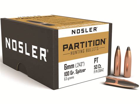 Nosler Partition Bullets 243 Cal 6mm 243 Diameter 100 Grain Spitzer