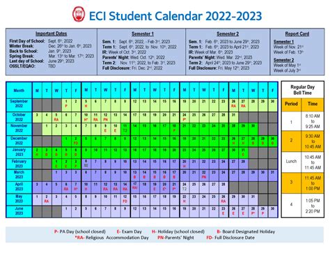 2022 2023 Student Calendar Eastwood Collegiate Institute
