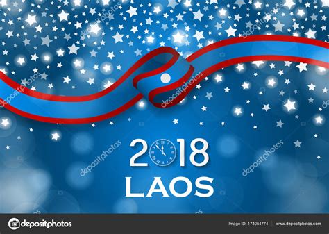 Laos New Year 2018 National greeting card luxury style flag ribbon ...