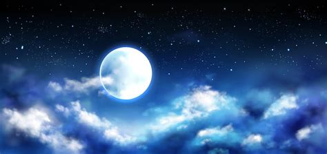 Full Moon Night Sky With Stars Clouds