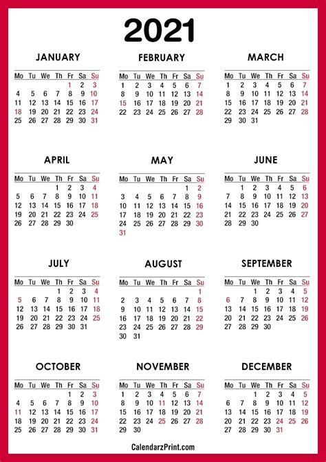 Printable Monday Through Sunday Calendar 2021 Best Calendar Example