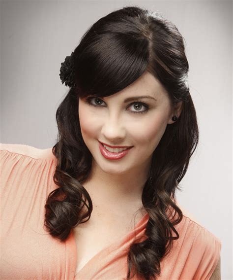 Half Up Half Down Glossy Curls With Side Swept Bangs