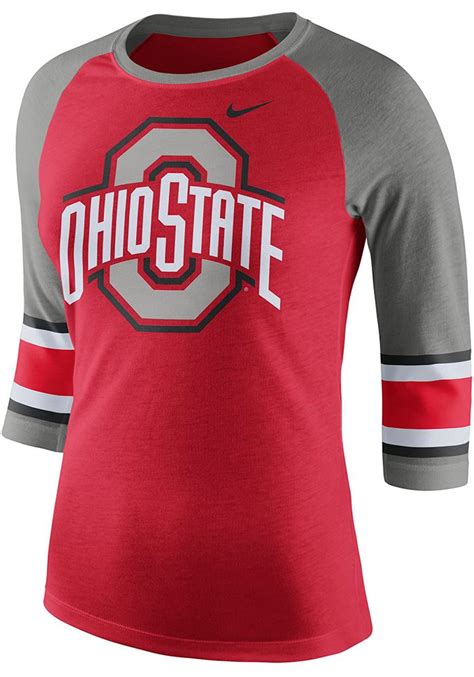 Nike Ohio State Buckeyes Womens Red Stipe Sleeve Raglan Long Sleeve