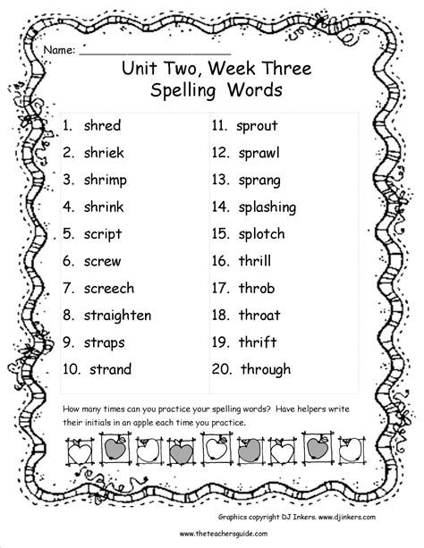 Spelling Worksheet For 4th Grade
