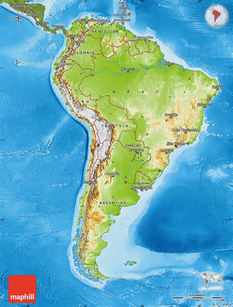 Physical Map Of South America Satellite Outside Shaded Relief Sea