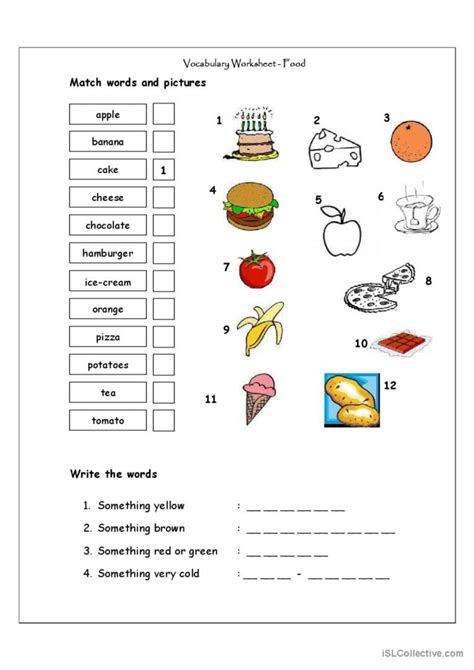 Vocabulary Matching Worksheet Food Fran Ais Fle Fiches Pedagogiques Pdf Doc