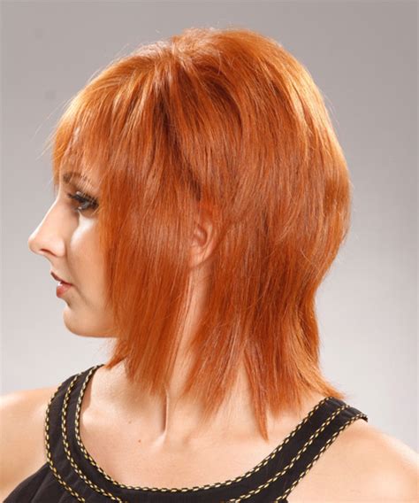 Medium Straight Ginger Red Hairstyle With Layered Bangs