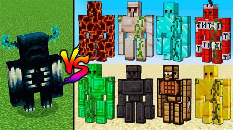 Warden Vs All Extra Golems In Minecraft Warden Mobs And All Diamond