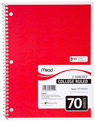 Mead 05512 Spiral Notebook College Ruled 75 X 105 70 Sheets 1