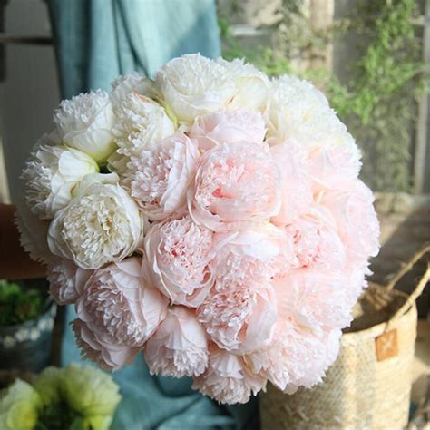 100x artificial silk peony flowers heads buds petals bouquets craft home decor. Artificial Flower Peony Silk Peonies Christmas Wedding ...