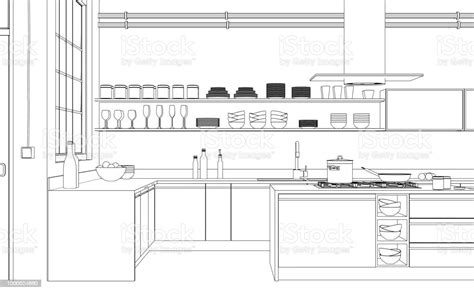 Interior Design Modern Kitchen Drawing Plan Stock Photo Download