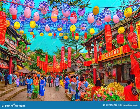 Easter Holiday Scene In Cenchengguangxichina Stock Illustration